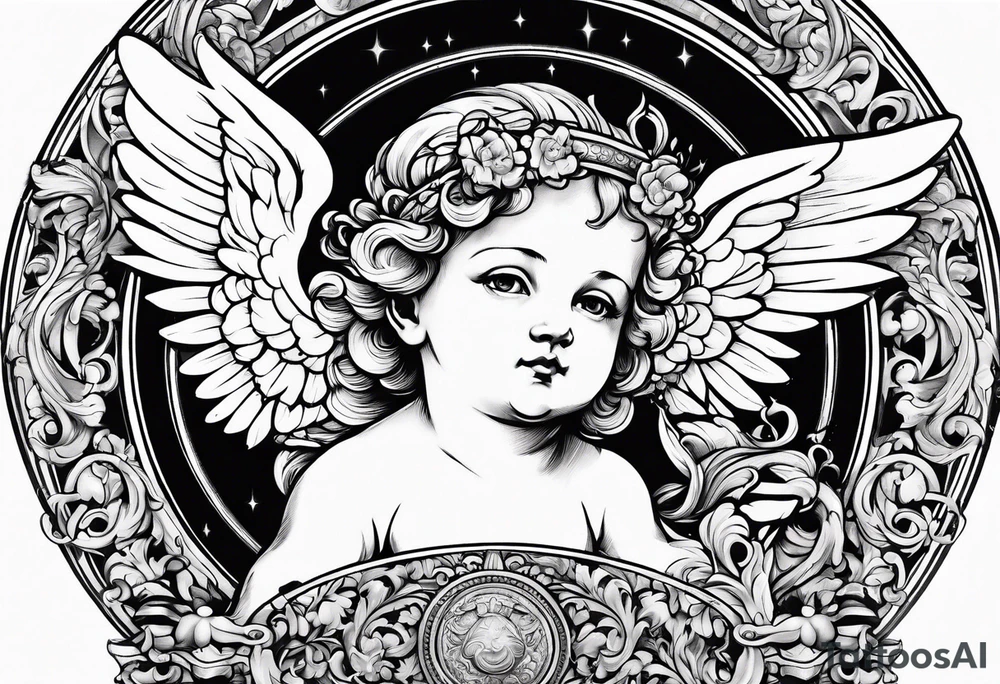 Flying Cherub renaissance style tattoo idea