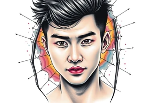 Handsome Asian young guy is behind spider web tattoo idea