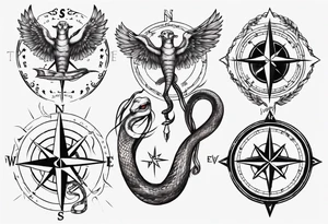 Compass tatoo with snake and gemini tattoo idea