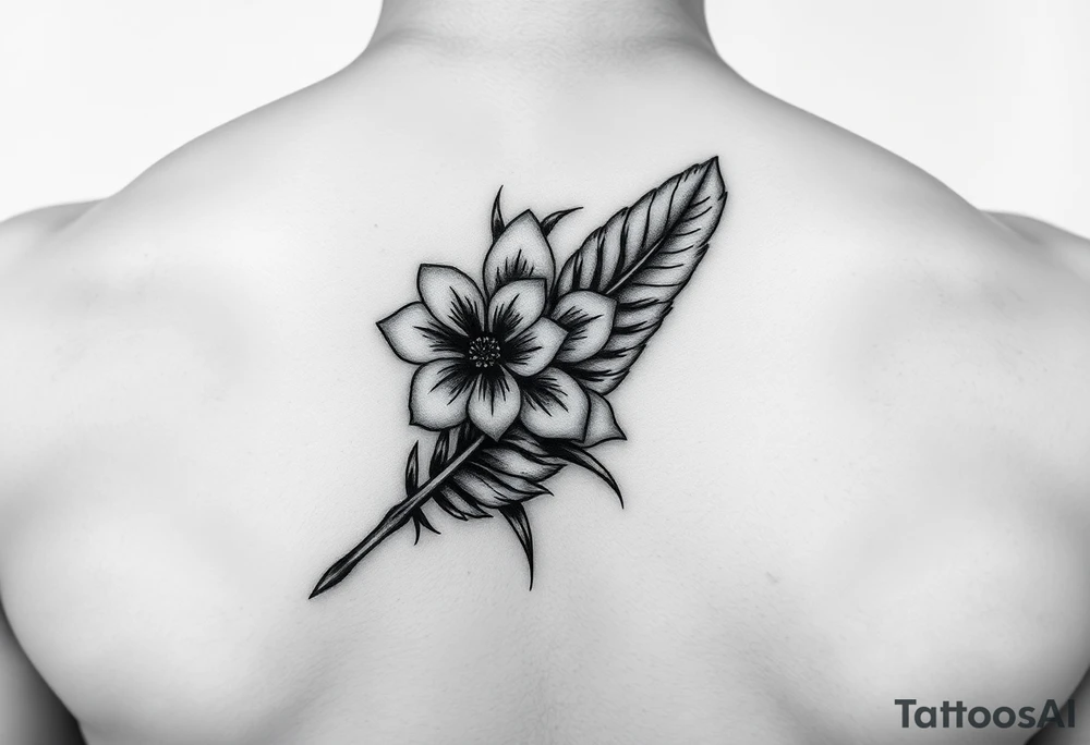 Feather with flower tattoo idea