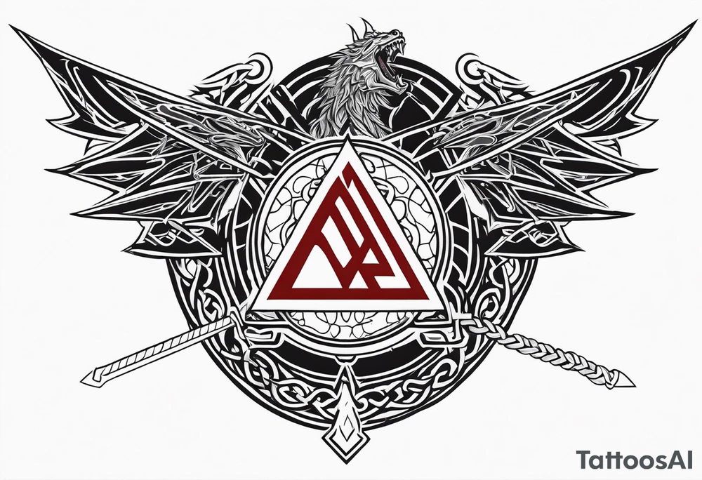 Valhalla sword shield dragon axe Valknut barbed wire chains tribal tattoo idea Valhalla sword shield dragon axe Valknut barbed wire chains tribal tattoo idea