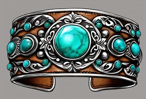 Leather Tooled Cuff Western Tattoo with turquoise Jewls a stock tag with G/L on it and the words "I do not and will not fear tomorrow because I feel as though today has been enough. tattoo idea