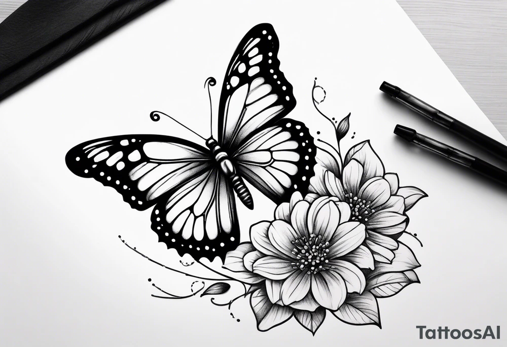 Small Butterfly with strand of flowers tattoo idea