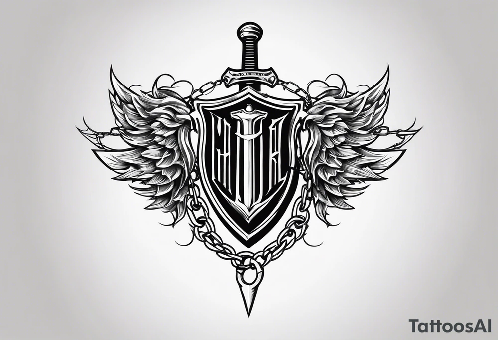 Valhalla sword shield barb wire chain tattoo idea