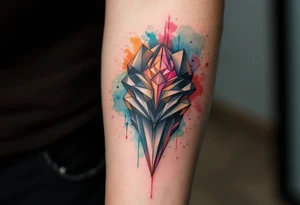 Arm, vertical tattoo inspired in the creativity of a gifted brain, with watercolor details tattoo idea