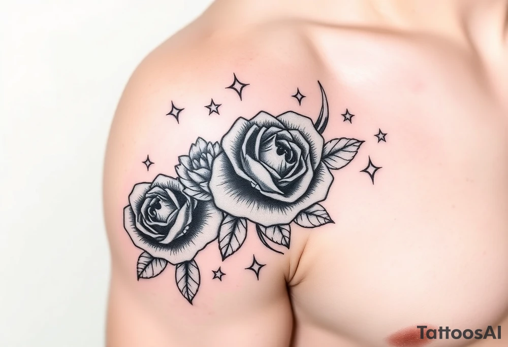 Name Eden roses and stars tattoo idea