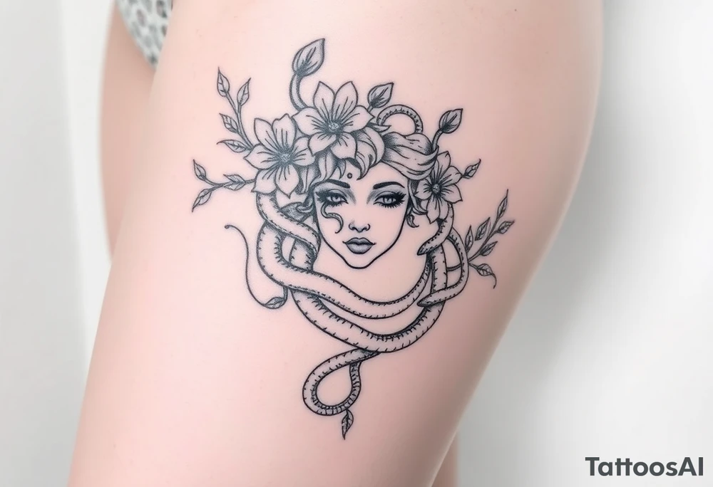 Big Medusa flowers snakes tattoo idea