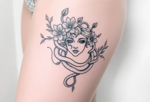 Big Medusa flowers snakes tattoo idea