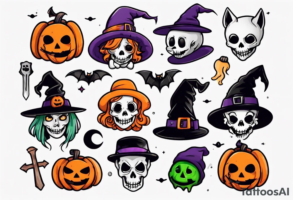 cute and spooky halloween tattoo idea