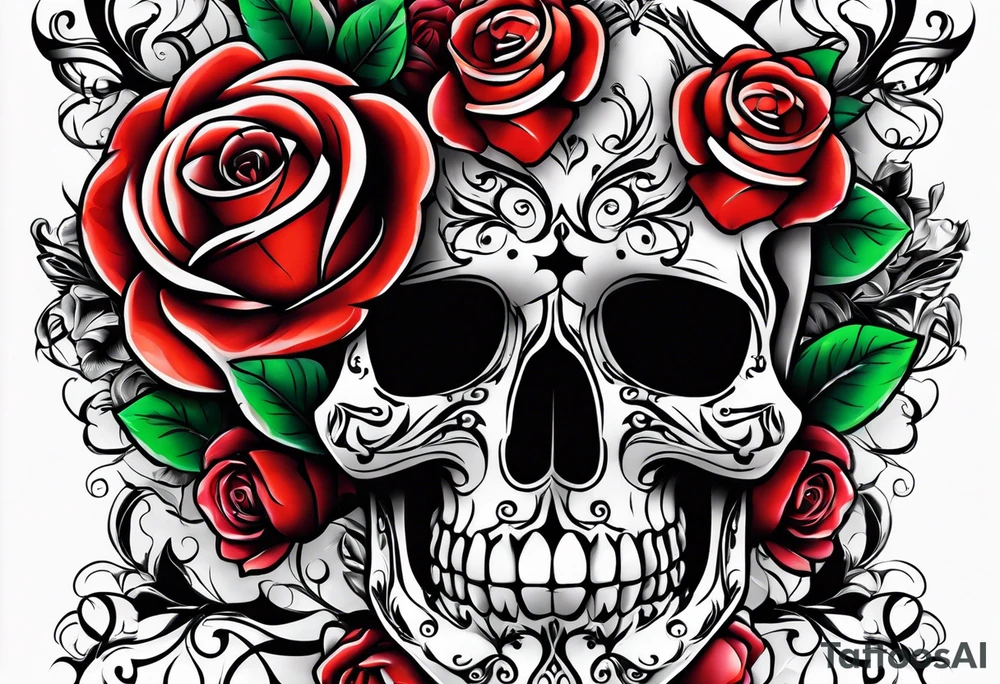 Cross with colored roses tattoo idea