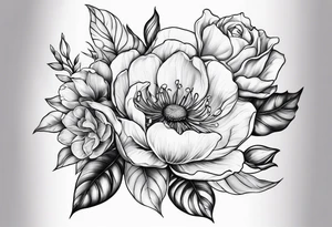 Floral design with a rose lilac magnolia Azalea Lisanthus sunflower tattoo idea