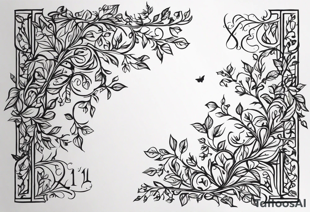 31.8742° N, 91.1366° W, with very simple ivy vines on both sides.  it will be small fine line on the back of the arm above the elbow tattoo idea