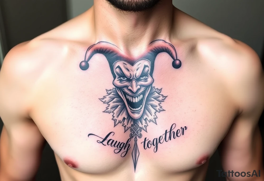jester see no evil hear no evil speak no evil laugh now cry later together tattoo idea