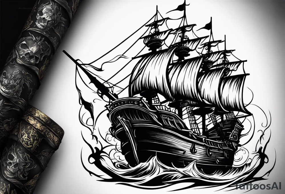 Very dark pirates of the Caribbean the black pearl tattoo idea | TattoosAI