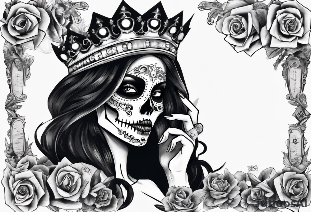 santa la muerta with money and crown
on the card tattoo idea