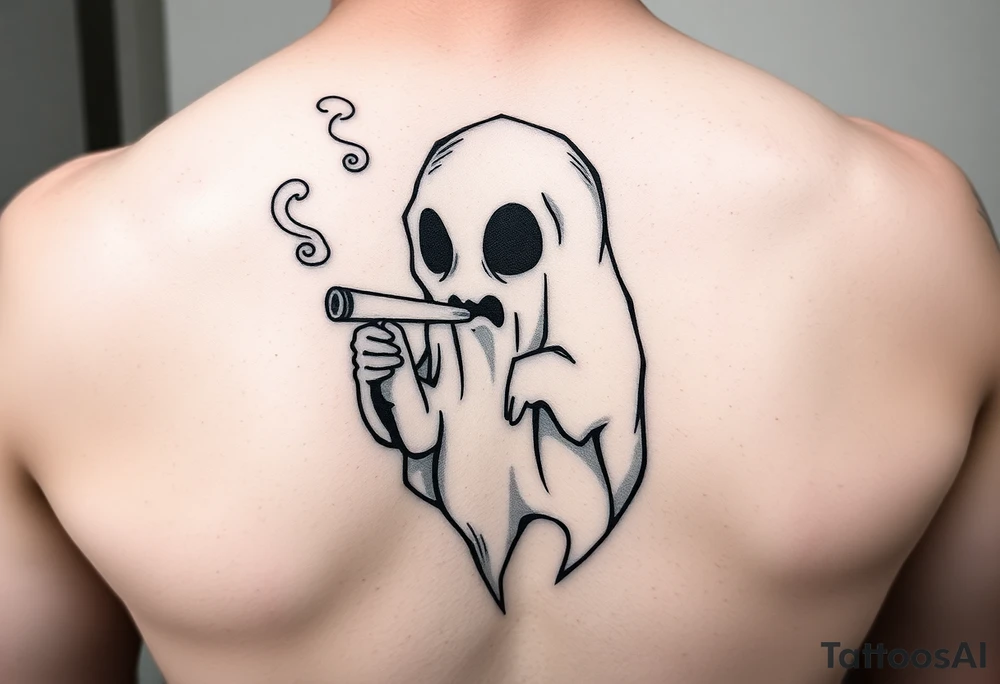 Cute ghost smoking a bong tattoo idea