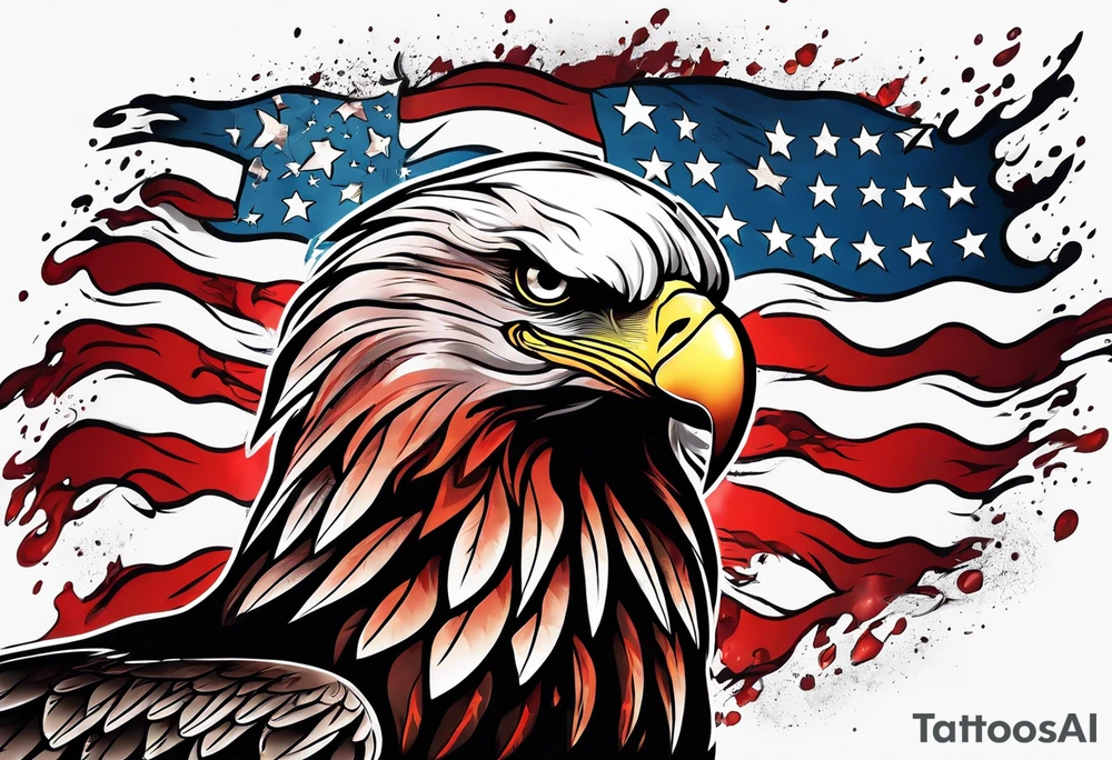 Blood covered Eagle and burning USA  flag tattoo idea