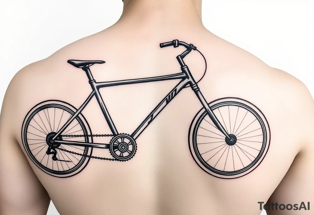 A stylized long wheelbase recumbent with integrated frame lettering spelling out JWM 4” long. tattoo idea