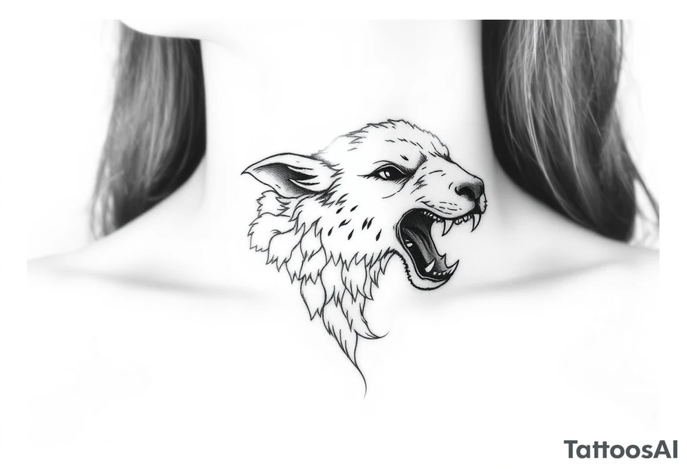 A sheep as wolf snarling  mystical creature tattoo idea