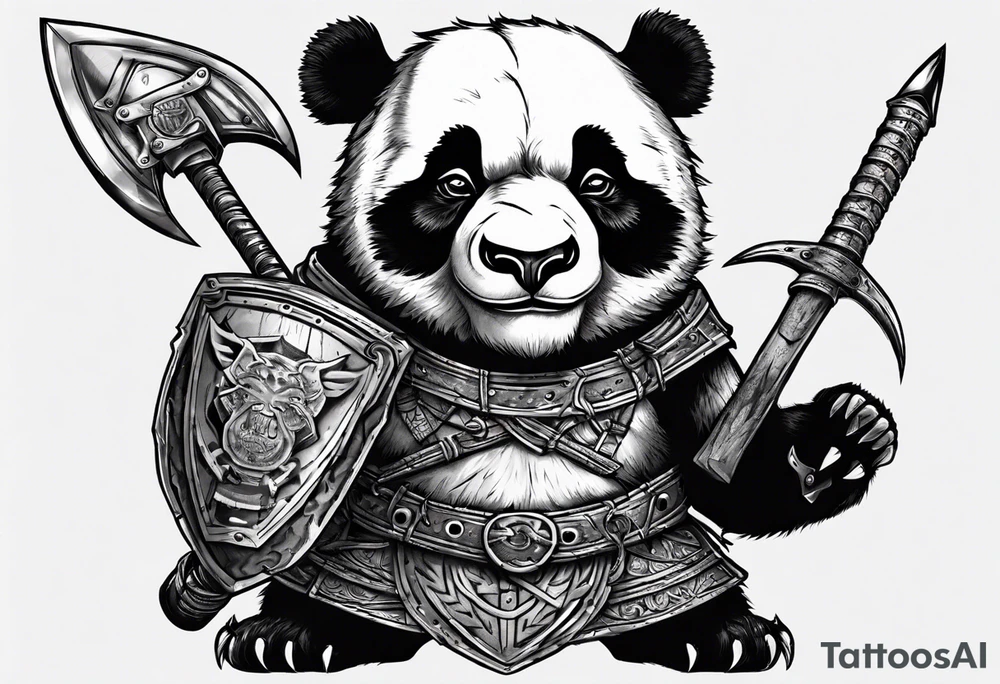Full body Scottish warrior panda with battle axe tattoo idea