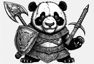 Full body Scottish warrior panda with battle axe tattoo idea