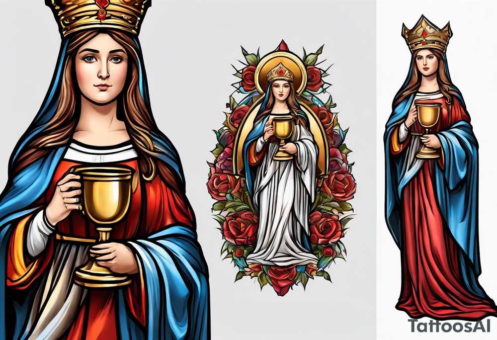 holy saint barbara with canons and a chalice tattoo idea