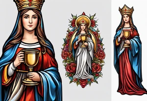 holy saint barbara with canons and a chalice tattoo idea