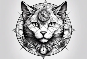 a cat with a clock tattoo idea