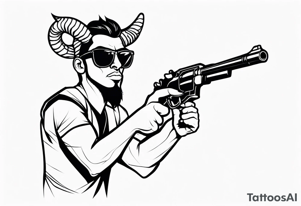 capricorn man with sunglasses and gun tattoo idea