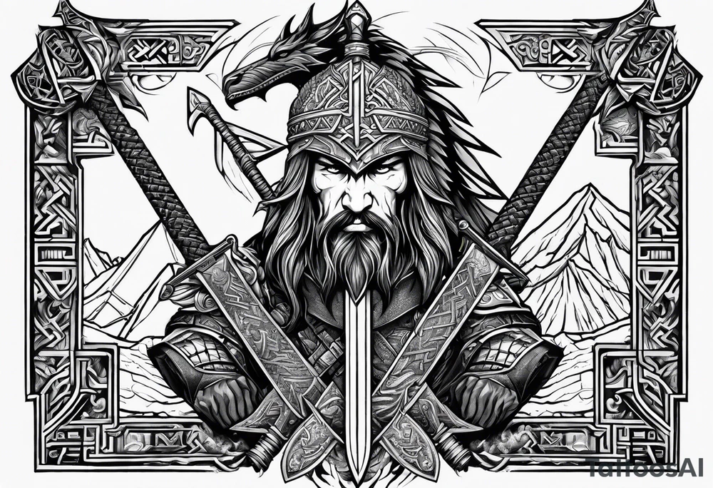Valhalla valknut sword axe Dragon tattoo idea