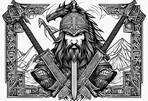 Valhalla valknut sword axe Dragon tattoo idea