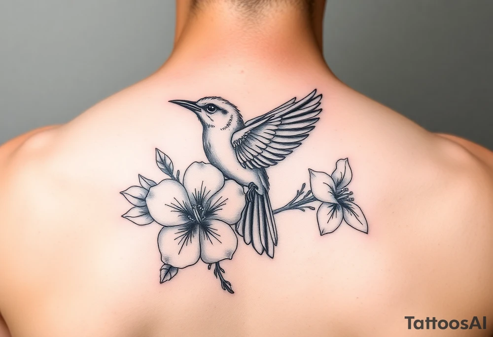 Feminine bird and azalea tattoo idea