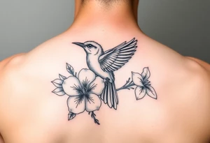 Feminine bird and azalea tattoo idea
