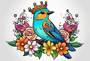 Fairytale flower bird crown tattoo idea