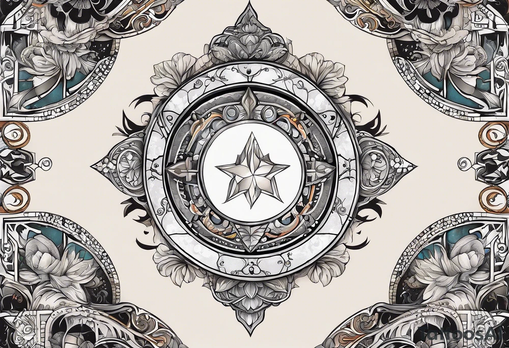 A tattoo design inspired by southern Italian folklore tales, incorporating mystical creatures and celestial objects such as moons and stars, reflecting the client's love for folklore and celestial objects. tattoo idea