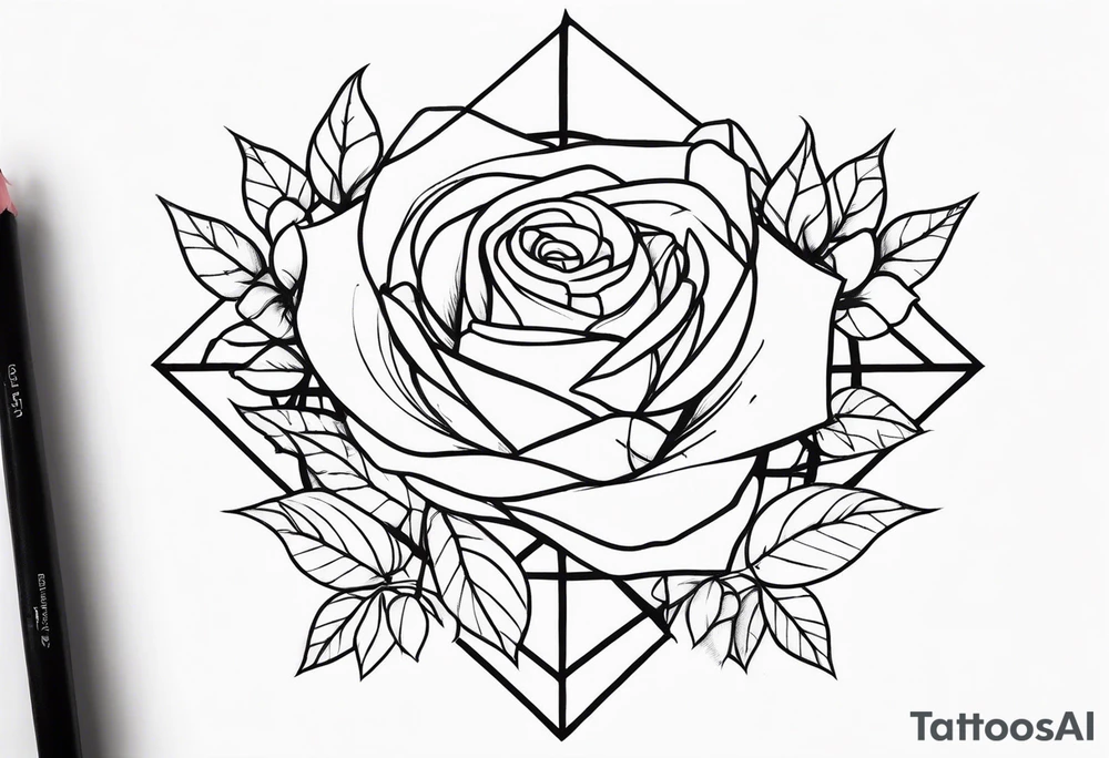 Tesseract with big roses and small stars around it tattoo idea