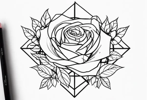 Tesseract with big roses and small stars around it tattoo idea
