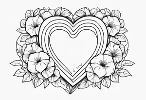 Heart with morning glory flowers and Cameron as the line to draw the heart and the time 8:34am written with the line tattoo idea