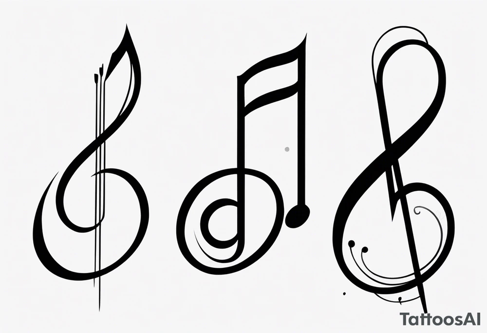 Simple minimalist tattoo in the style of single needle art depicting musical notes in the shape of letters “l” and “r” tattoo idea
