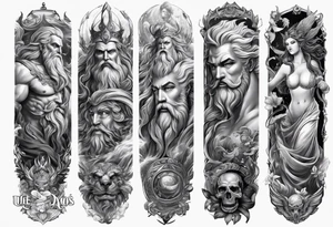 Tattoo sleeve with Zeus, Poseidon and Hades. tattoo idea