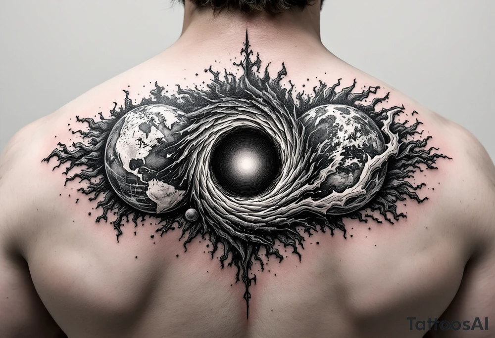 2 different worlds on both sides of a black hole tattoo idea