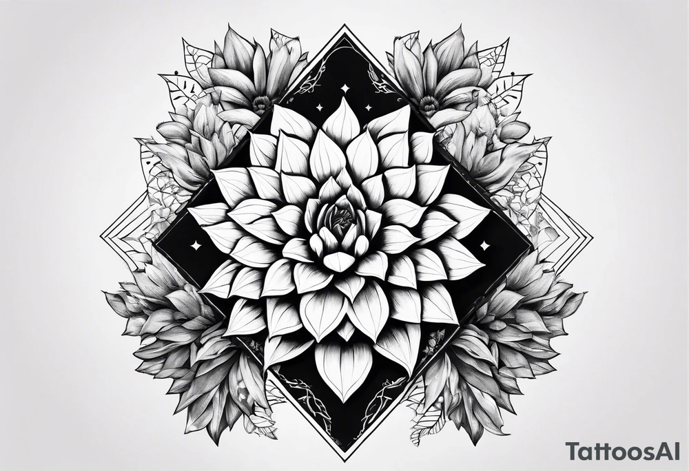 Geométricos, Lobo animais, cactos, flor tattoo idea