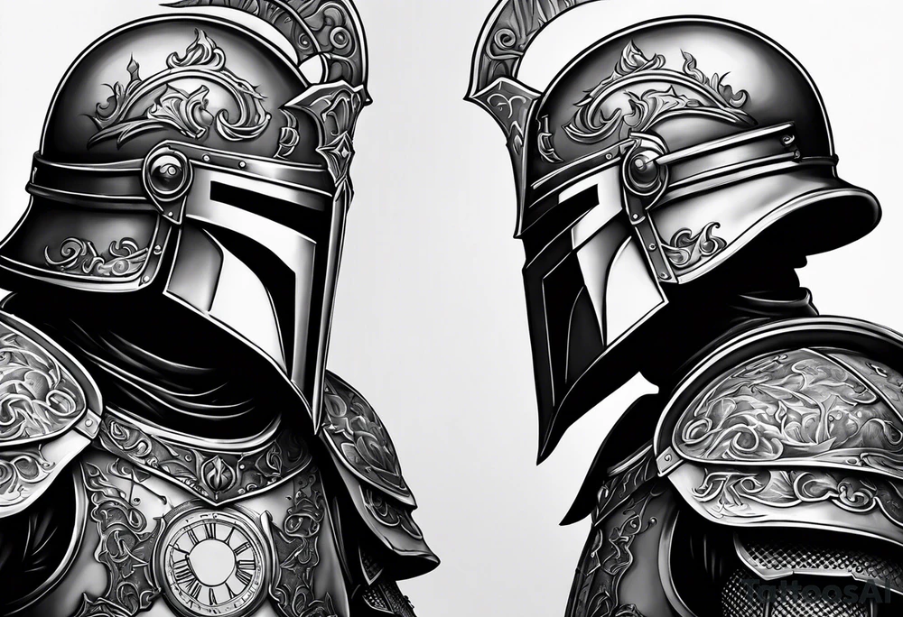 knight in heavy armor with clock tattoo idea
