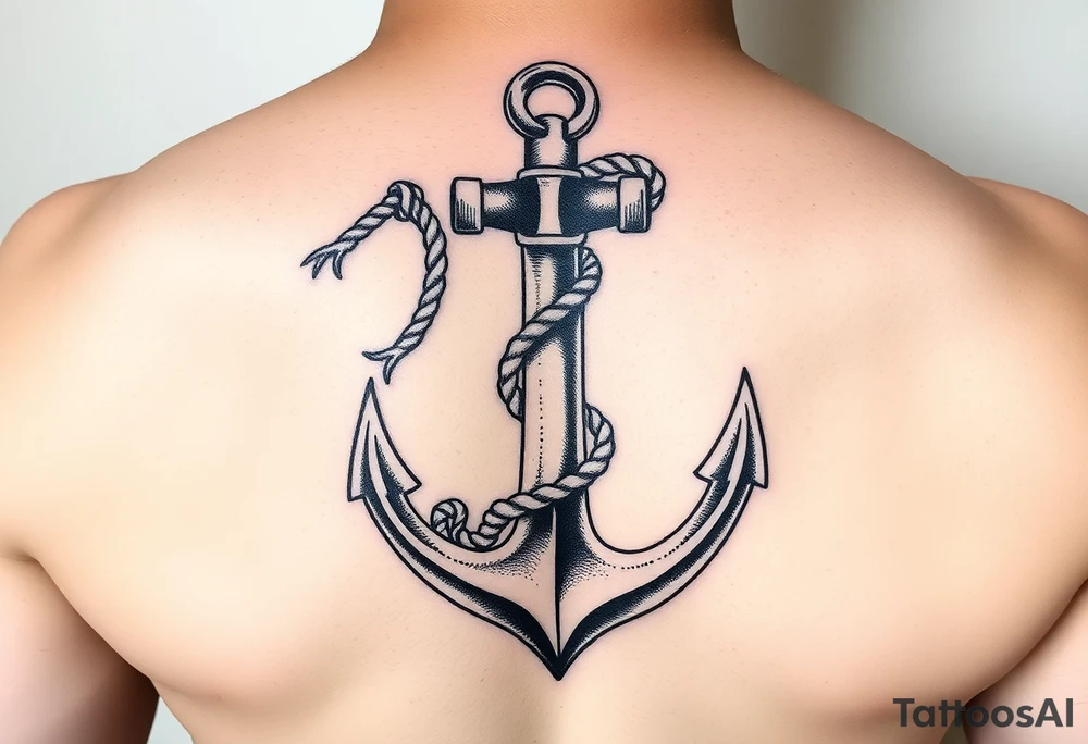 weathered anchor wrapped in nautical rope with sea waves tattoo idea