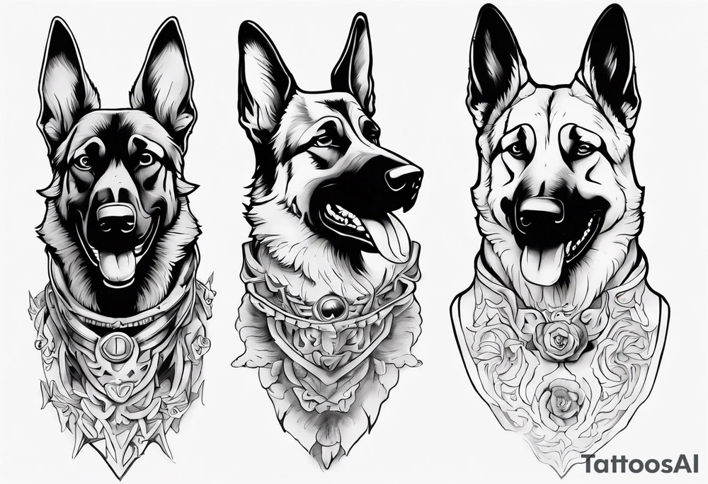 Teethy side profile German shepherd dog tattoo idea