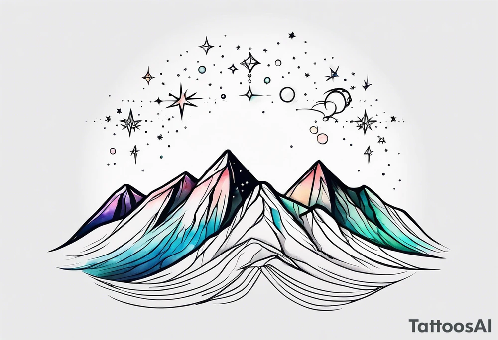 Simple constellation lines over mountain range tattoo idea