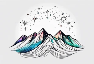 Simple constellation lines over mountain range tattoo idea