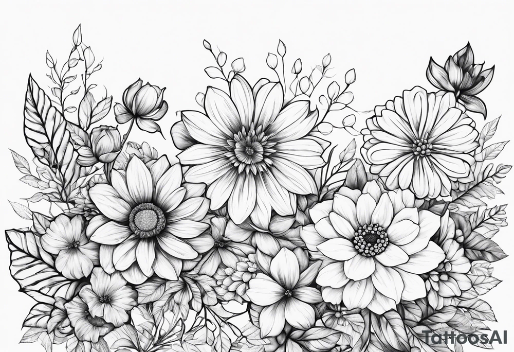September month flower and April month flower meeting together horizontally tattoo idea