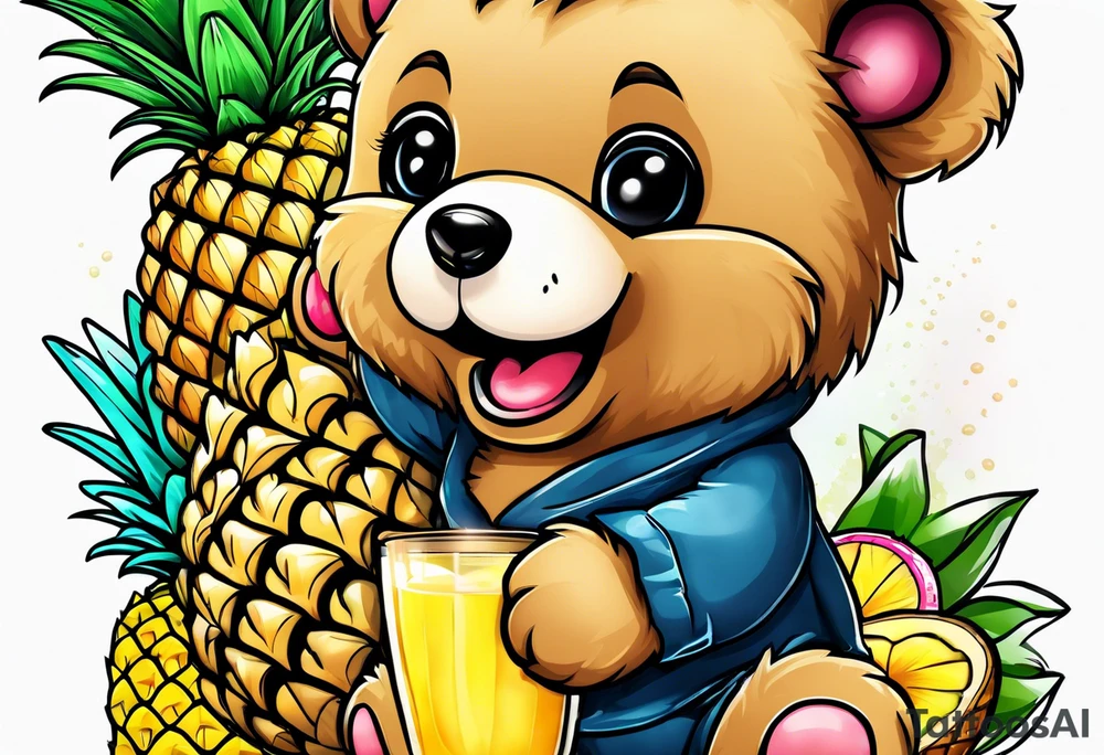 Teddy bear loves pineapple and coconuts tattoo idea
