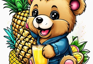 Teddy bear loves pineapple and coconuts tattoo idea